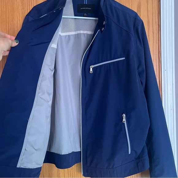Banana Republic Navy Blue Windbreaker Jacket Coat Silver Hardware XL Preppy - Picture 7 of 10